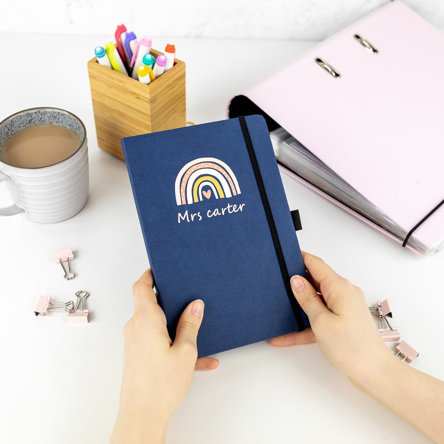 Personalised Rainbow Heart Notebook - Navy