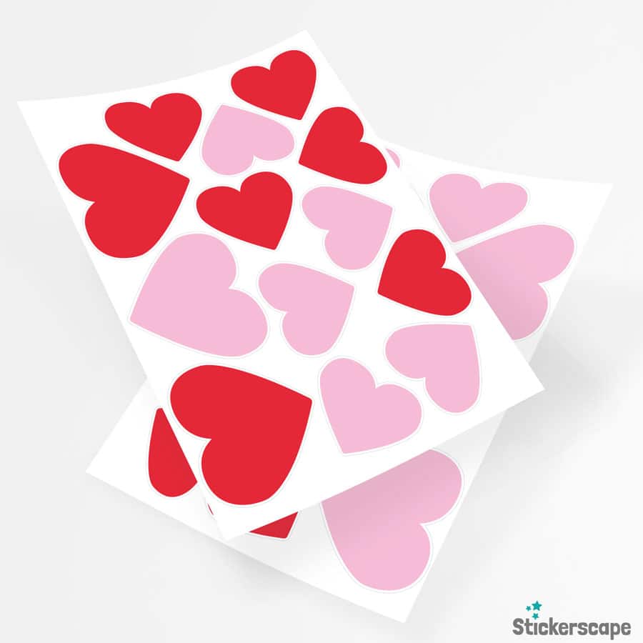 Pink and Red Heart Window Stickers digital render of two sheets