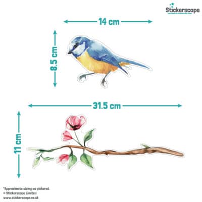 Spring Bird Window Stickers size guide