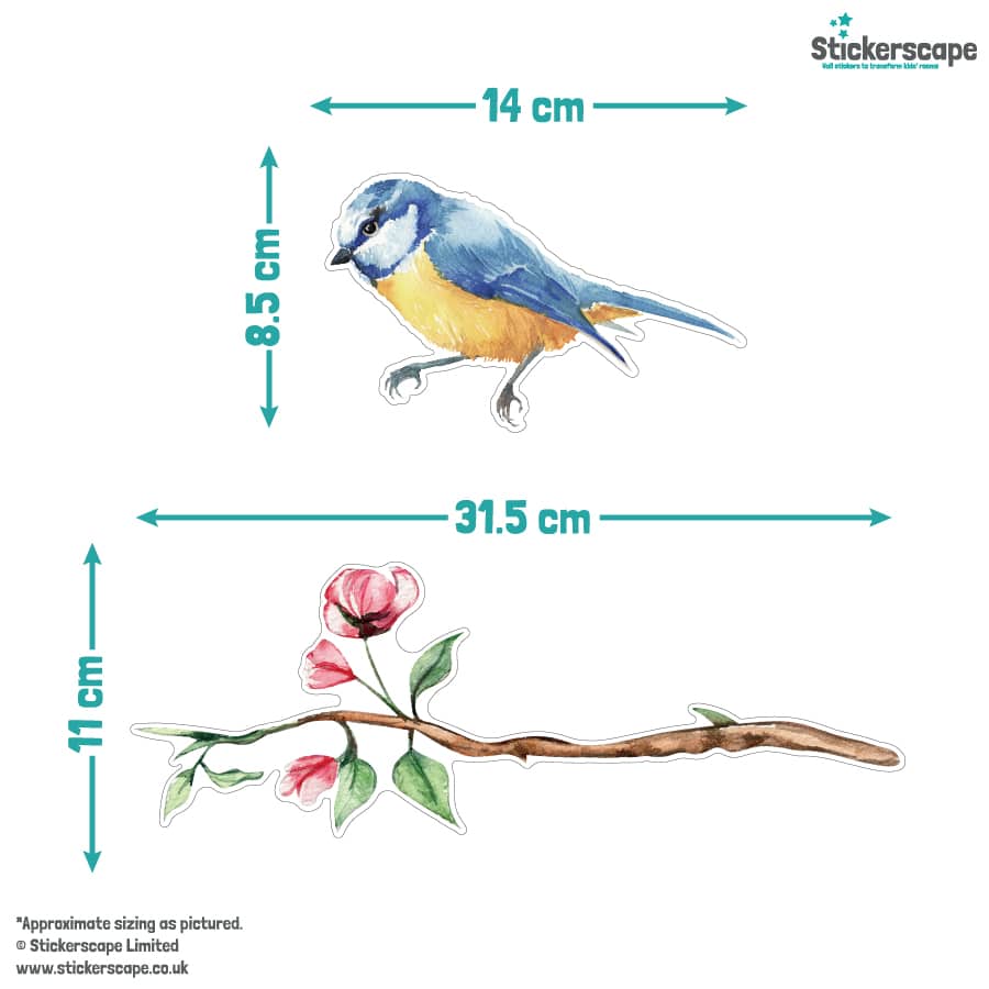 Spring Bird Window Stickers size guide