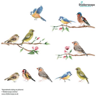 Spring Bird Window Stickers on a white background