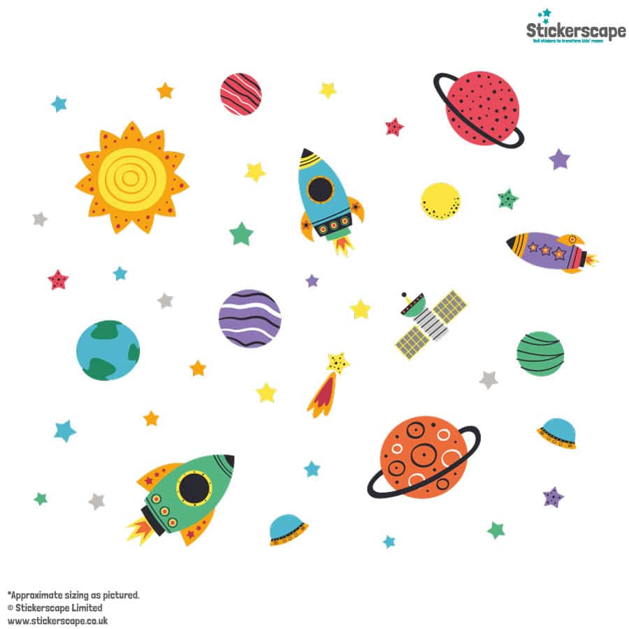 Colourful Space Wall Stickers on a white background
