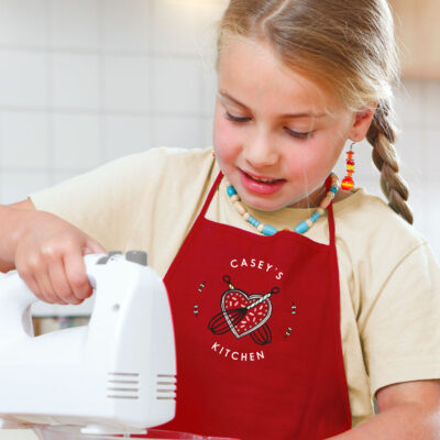 Personalised kitchen apron (Red) perfect gift for a child who loves to help with baking and cooking