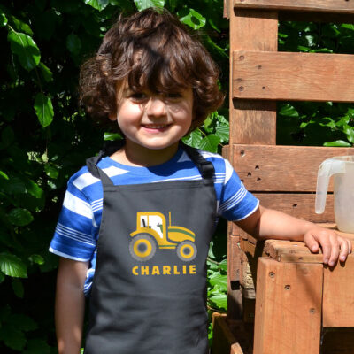Personalised tractor apron (Navy) perfect gift for a child who loves to help with baking and cooking