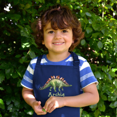 Personalised dinosaur apron (White) perfect gift for a child who loves to help with baking and cooking