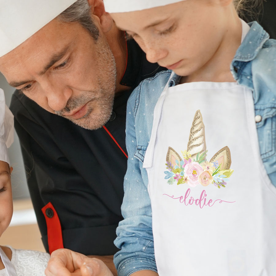 Personalised unicorn horn apron (White) perfect gift for a child who loves to help with baking and cooking