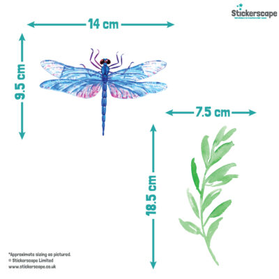 Dragonfly window sticker with dimensions
