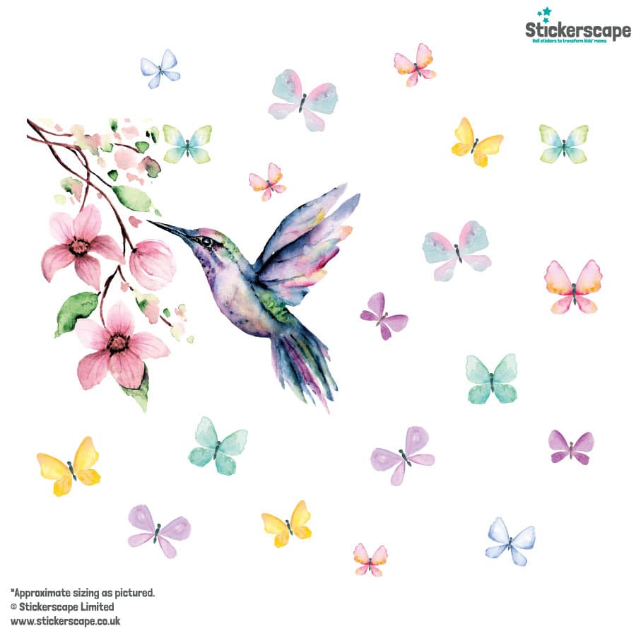 Hummingbird and Butterflies Window Stickers on a white background