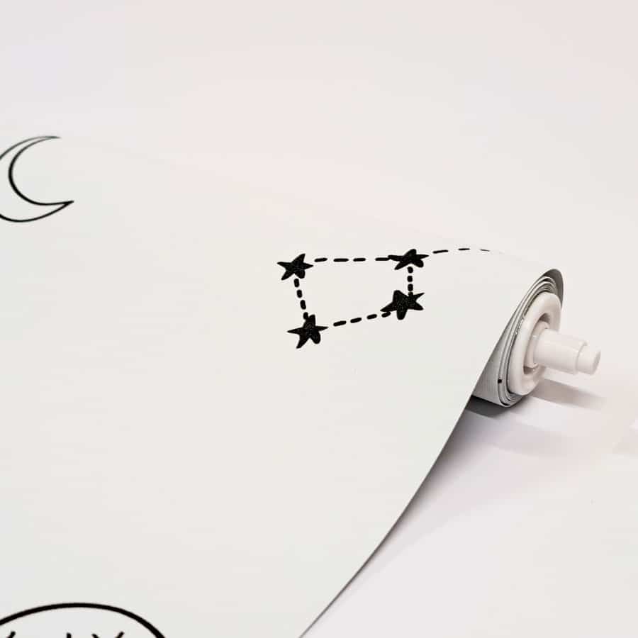 monochrome space roller blind with close-up of idle end mechanism