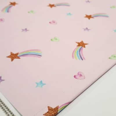 pink shooting star roller blind close-up of blackout blind fabric