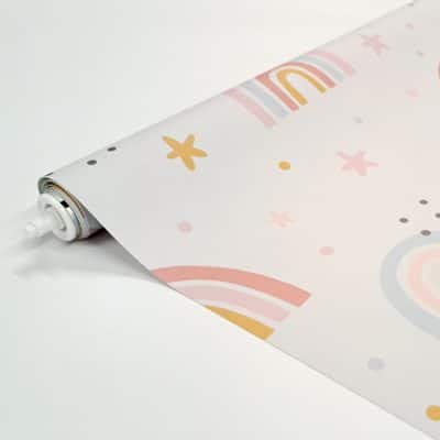 close-up of grey rainbows and stars roller blind showing roller blind mechanism