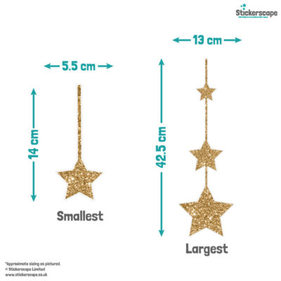 Gold Stars on Strings Window Stickers | Christmas Window Stickers dimensions