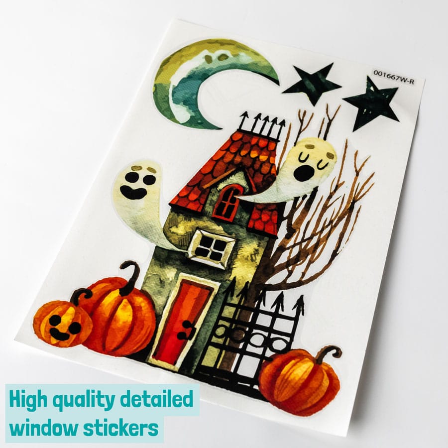 Haunted House Window Sticker showing whole sheet and print detail