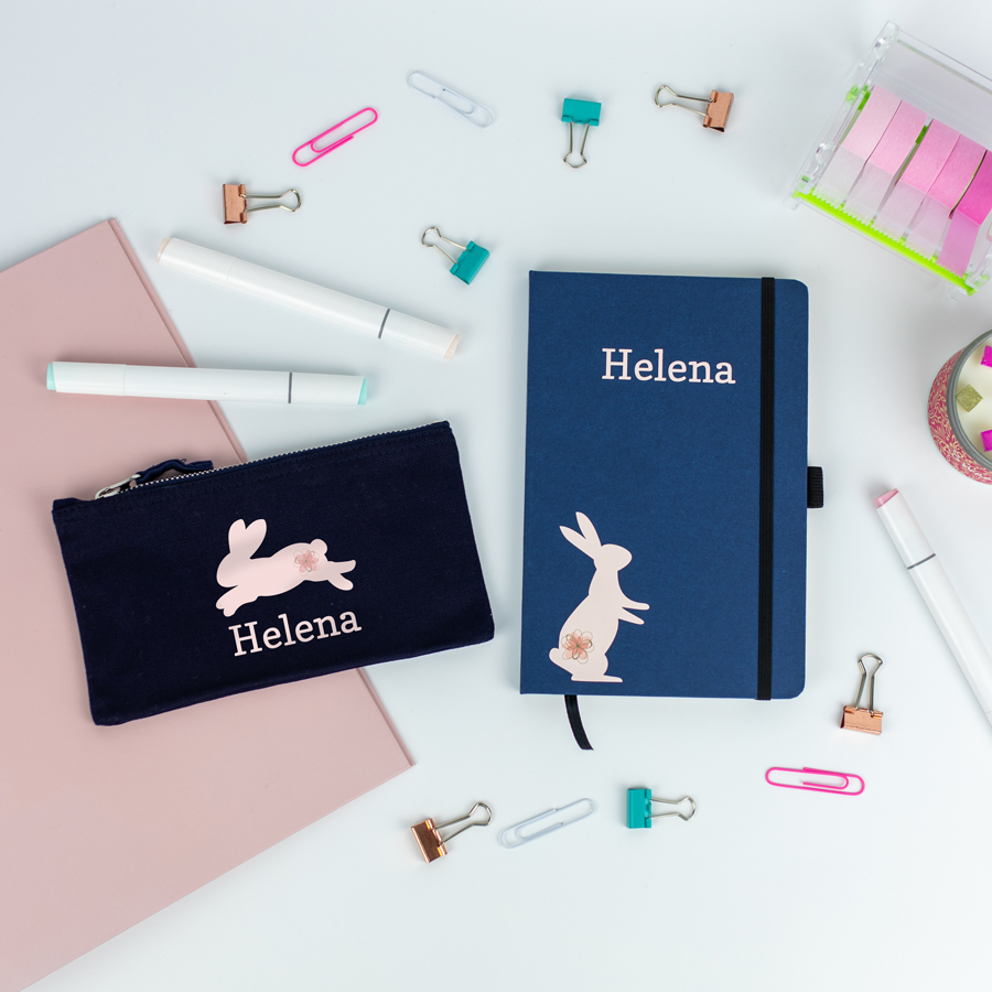 Bunny Notebook and Pencil Case Bundle in blue