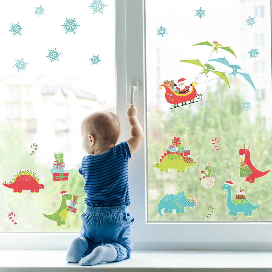 Christmas Dinosaur Window Stickers | Christmas Window Stickers | Stickerscape