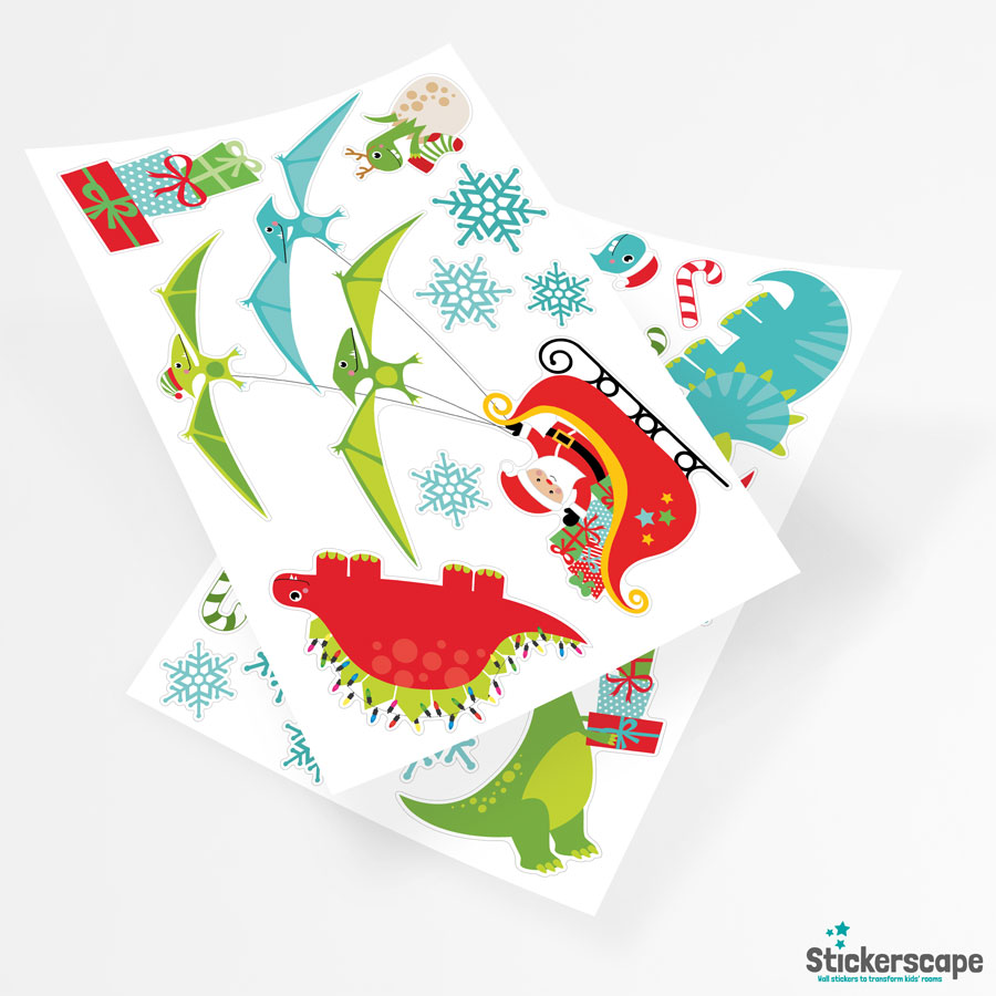 Christmas Dinosaur Window Stickers | Christmas Window Stickers sheet layout