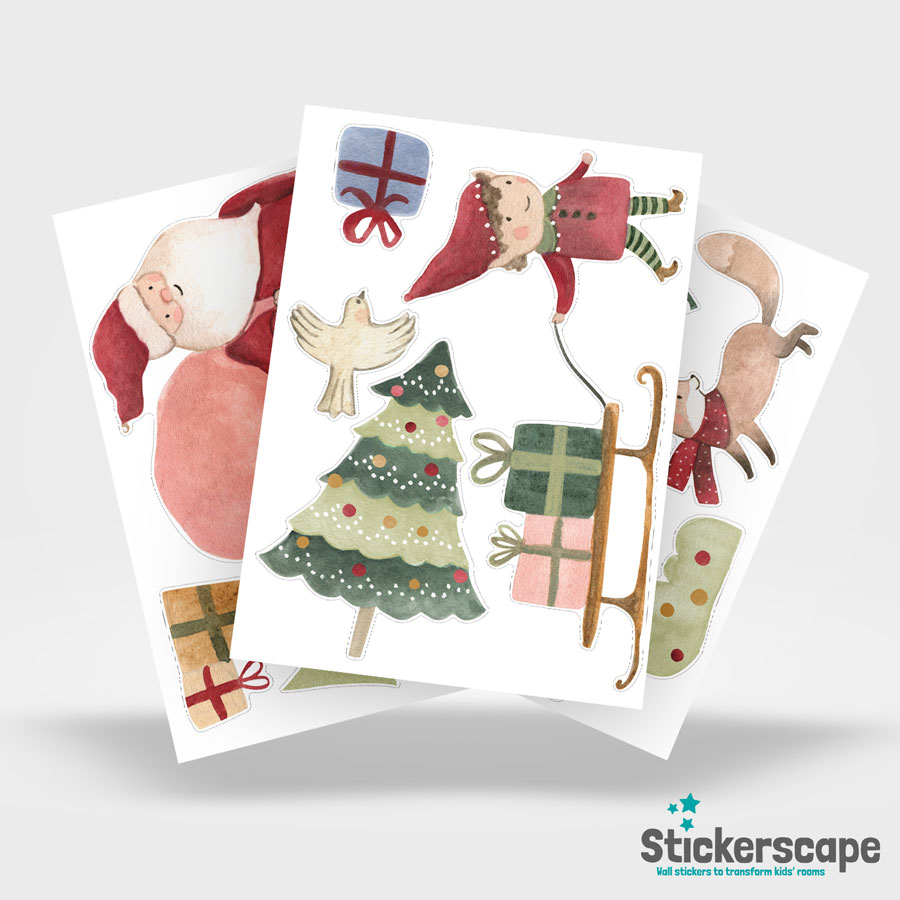 Watercolour Sanata Scene Window Stickers | Christmas Window Stickers sheet layout