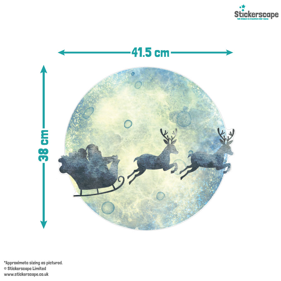 Santa Sleigh and Moon Window Sticker | Christmas Window Stickers dimensions