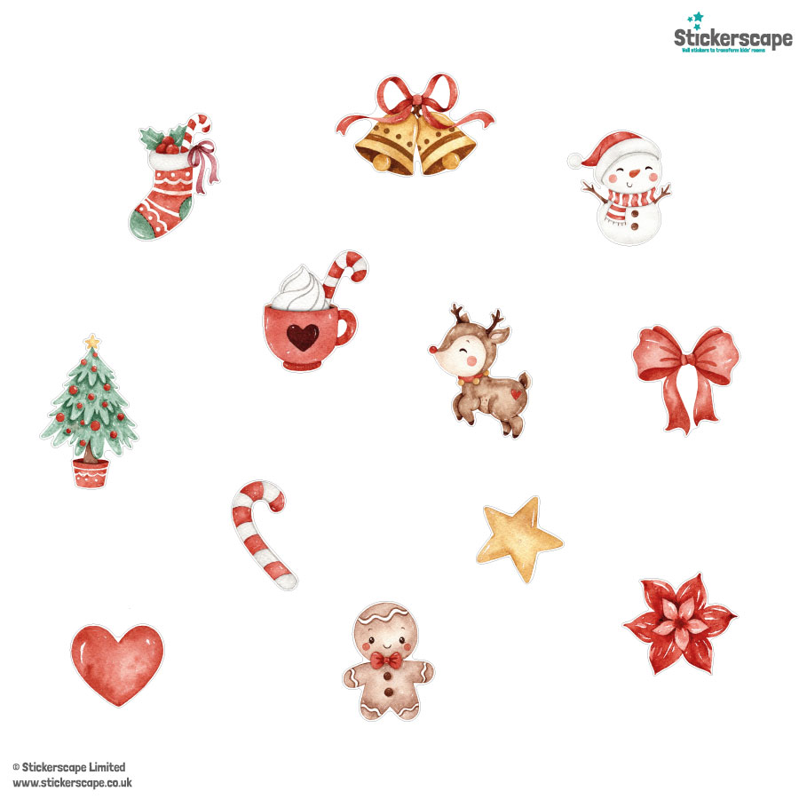 Watercolour Christmas Window Stickers