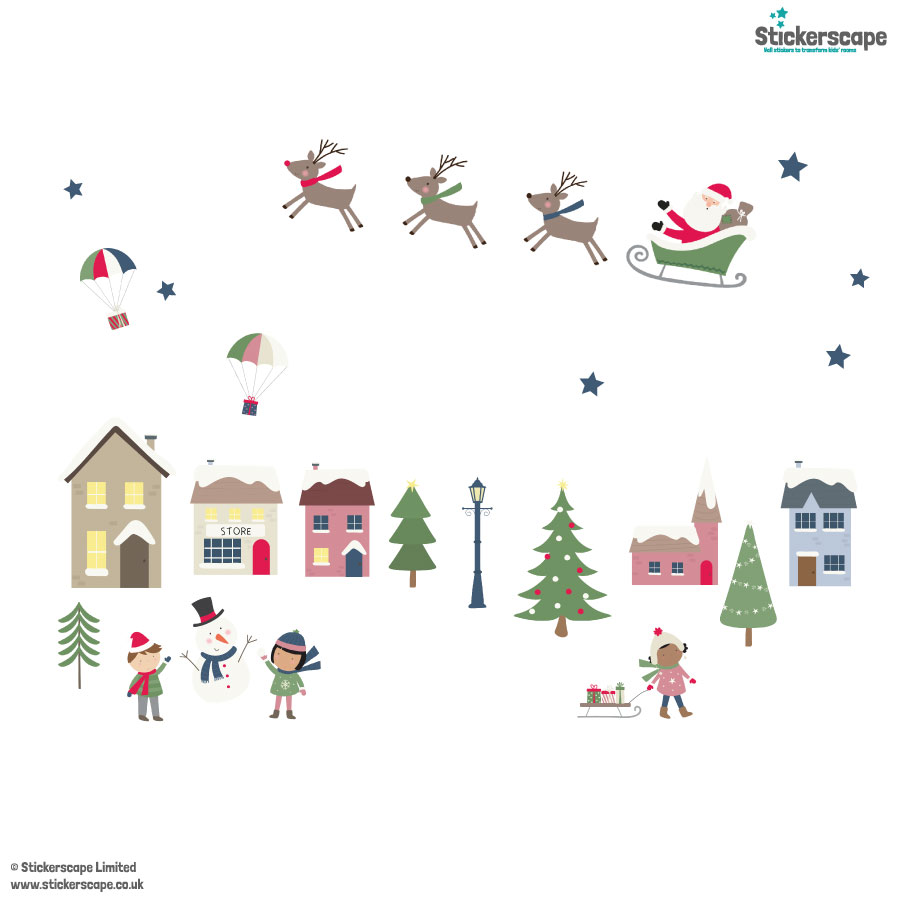Christmas Holiday Village Window Stickers | Christmas Window Stickers
