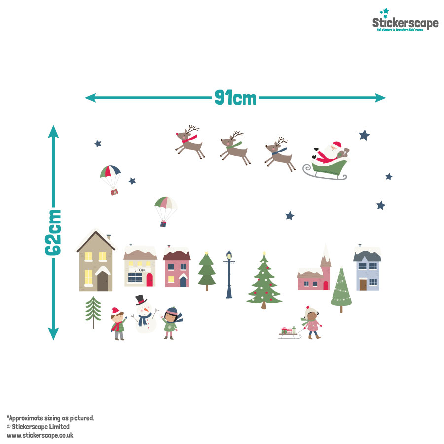 Christmas Holiday Village Window Stickers | Christmas Window Stickers dimensions
