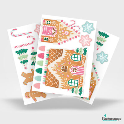 Gingerbread Village Window Stickers | Christmas Window Stickers sheet layout