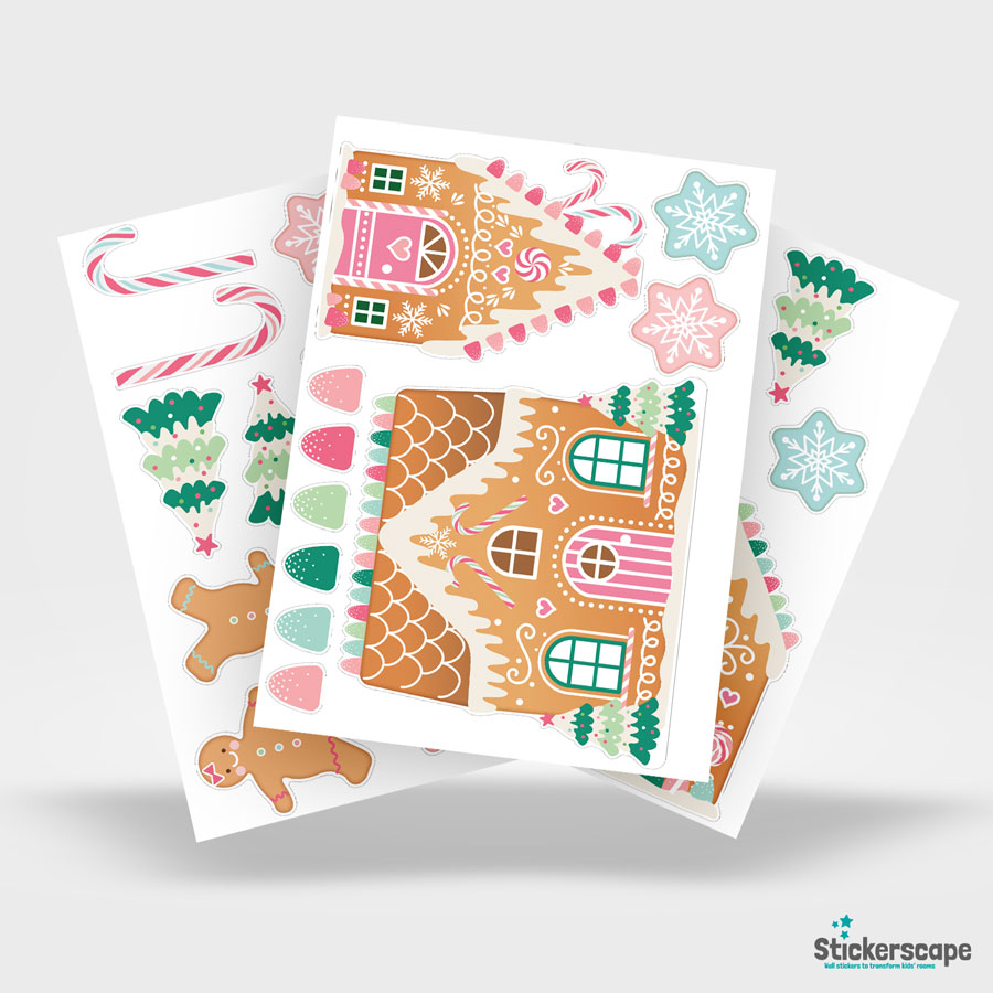 Gingerbread Village Window Stickers | Christmas Window Stickers sheet layout