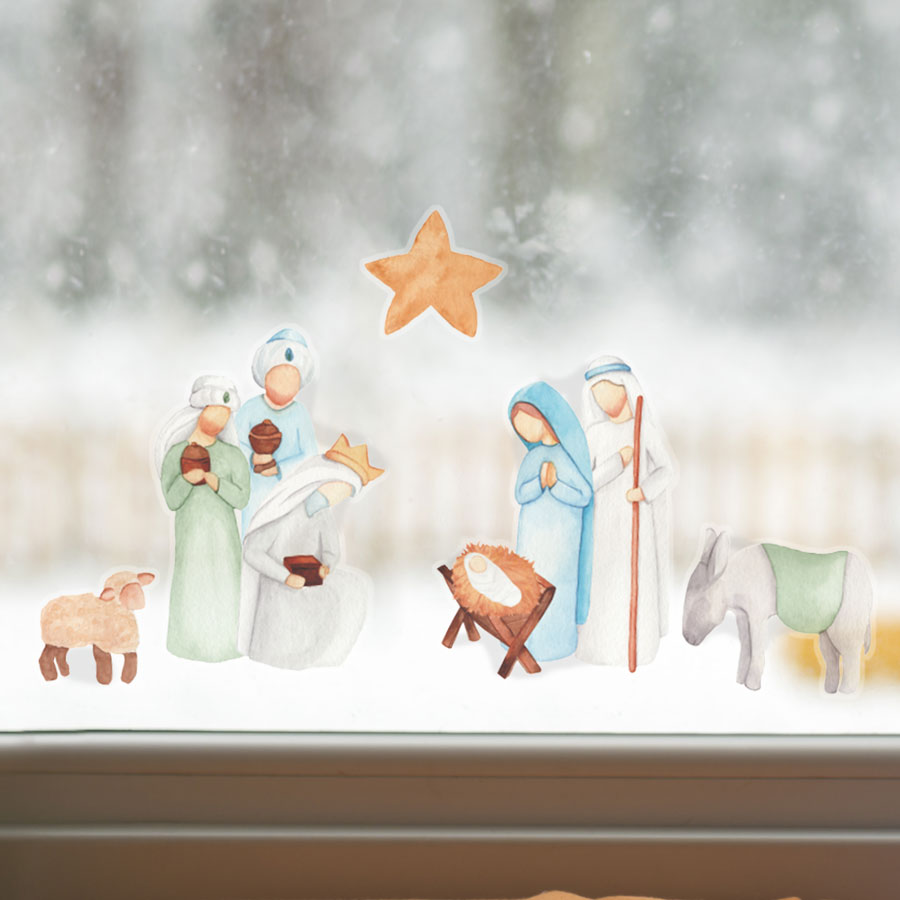Nativity Window Stickers on a window
