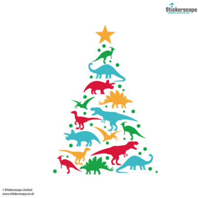 Dinosaur Christmas Tree Window Sticker