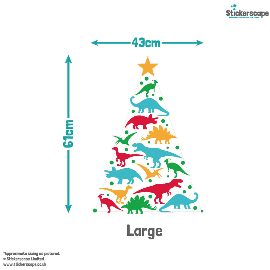 Dinosaur Christmas Tree Window Sticker dimensions