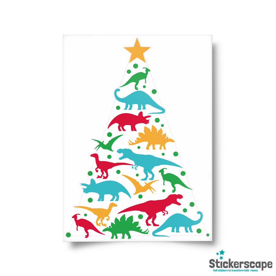 Dinosaur Christmas Tree Window Sticker sheet layout