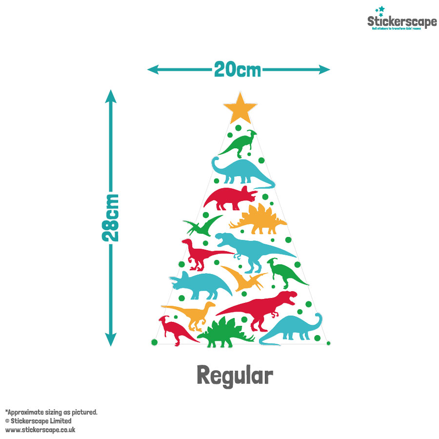 Dinosaur Christmas Tree Window Sticker dimensions