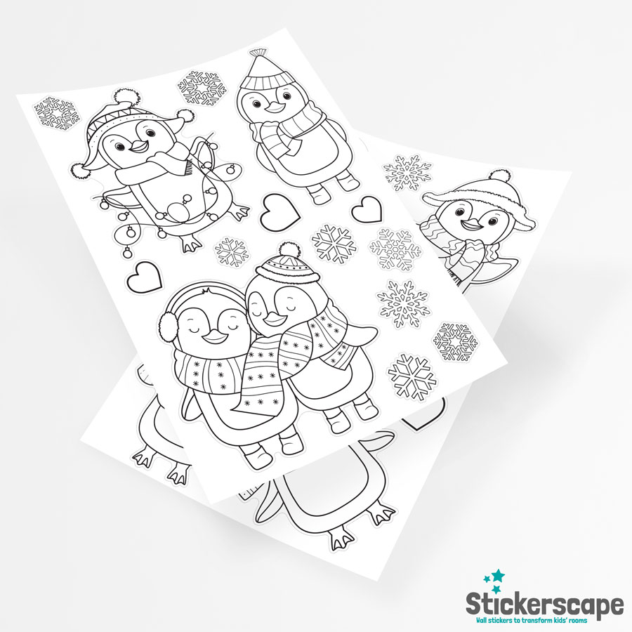 Colour in Penguin Window Stickers | Christmas Window Stickers sheet layout