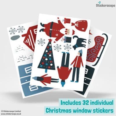 scandi Christmas window stickers showing sheet layout across 3 sheets
