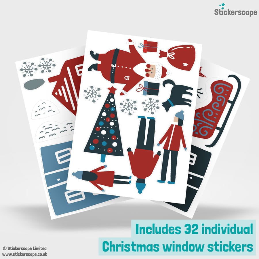 scandi Christmas window stickers showing sheet layout across 3 sheets