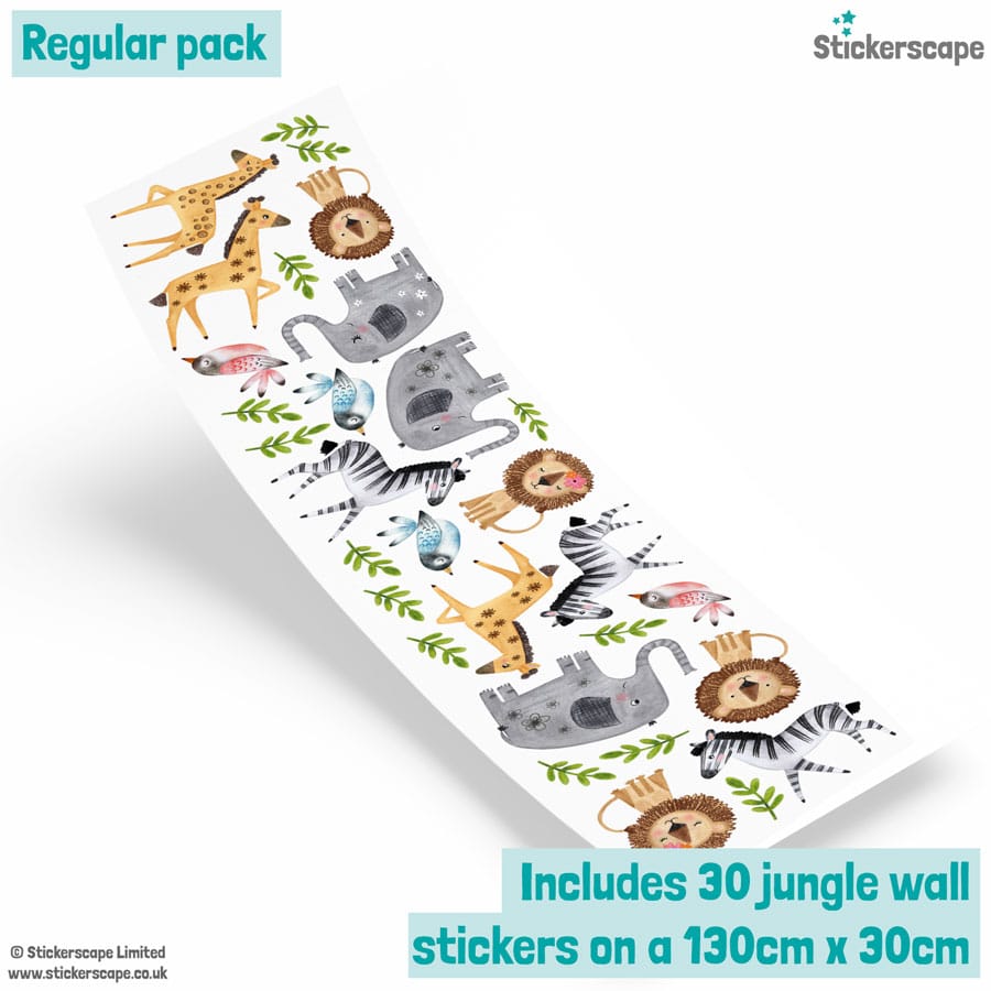 safari themed wall stickers showing what comes on a regular sized sheet