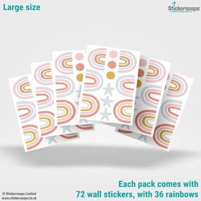 Rainbow and Stars Wall Stickers (Large size) showing what is included in each pack