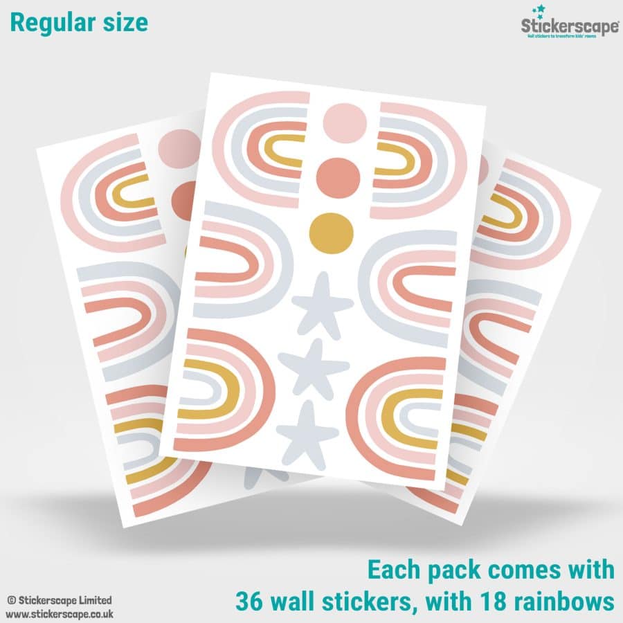 Rainbow and Stars Wall Stickers (Regular size) showing what is included in each pack