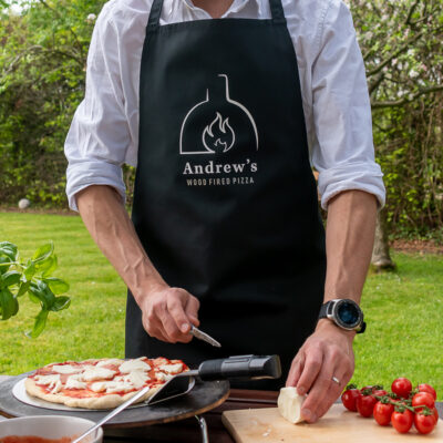 personalised wood fried pizza apron in black