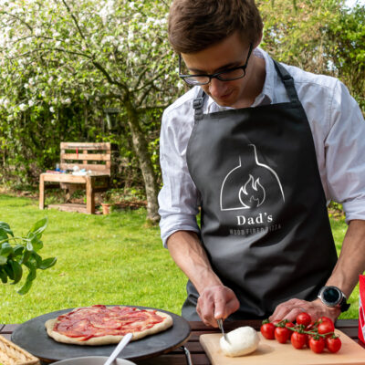 personalised wood fried pizza apron in grey