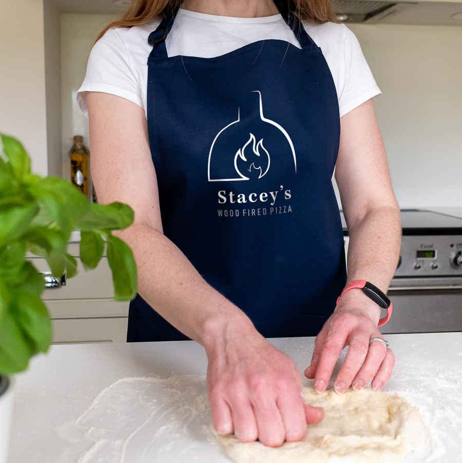 personalised wood fried pizza apron in navy