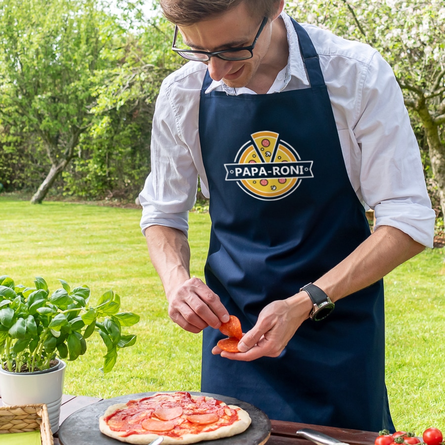 papa-roni pizza apron in navy