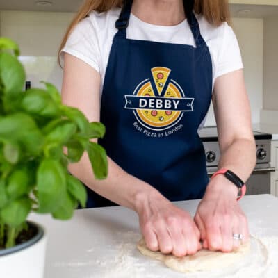 Personalised papa-roni pizza apron in navy