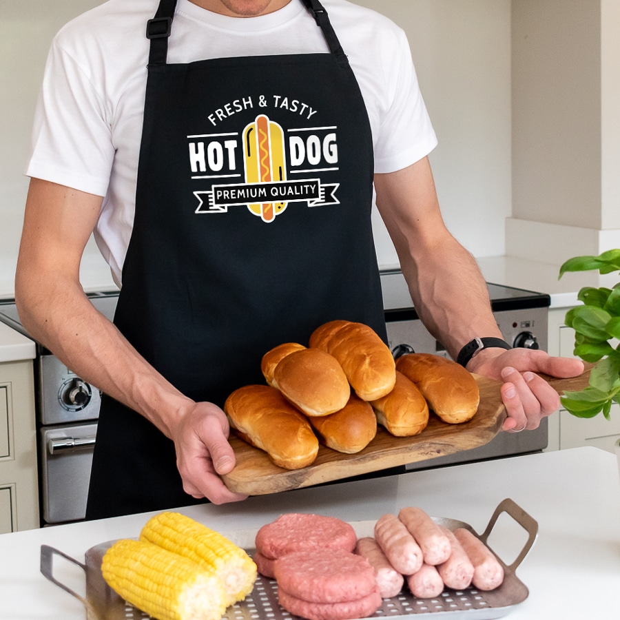 hot dog apron in black