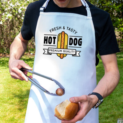 hot dog apron in white