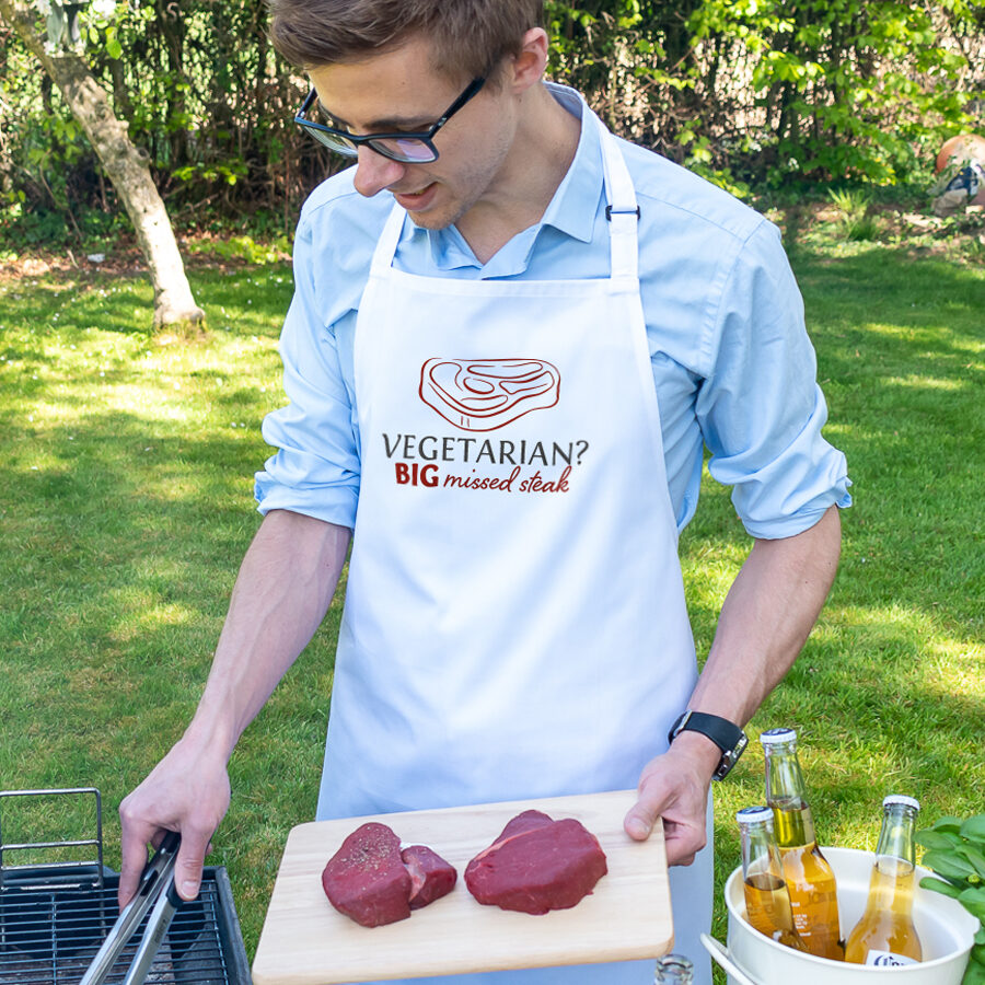 missed steak apron in white