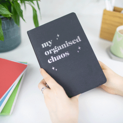 My organised chaos foil notebook black notebook silver text