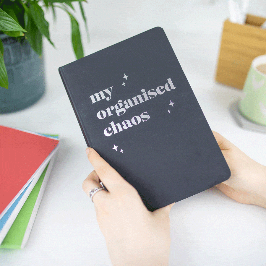 My organised chaos foil notebook black notebook silver text