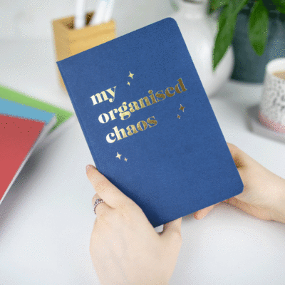 My organised chaos foil notebook navy notebook gold text