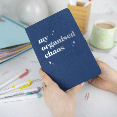 My organised chaos foil notebook navy notebook silver text